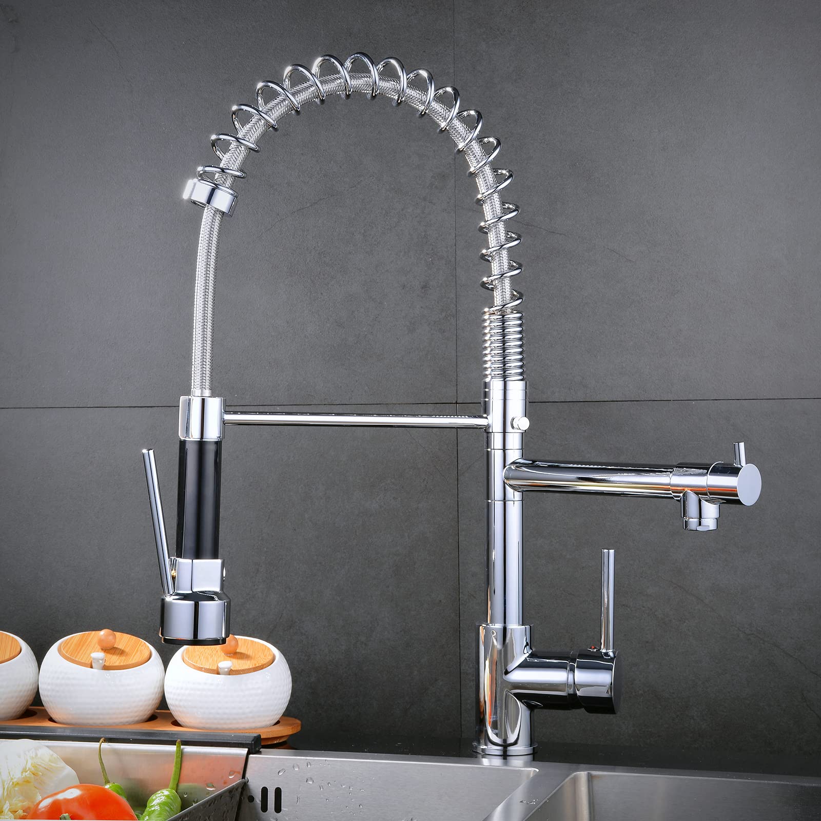 Aquacubic Top Class cUPC Commerciële Spring nek Pull-down keukenkraan met sproeier LED-licht