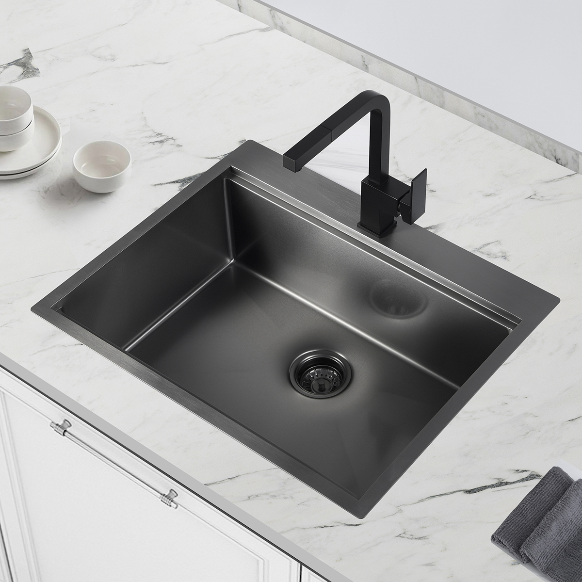 Roestvrijstalen handgemaakte Dual Mount Topmount Drop In UPC Gunmetal Black Kitchen Sink met richel