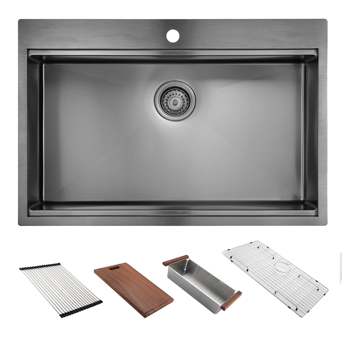 Roestvrijstalen handgemaakte Topmount Gunmetal Black Nano Workstation aanrecht