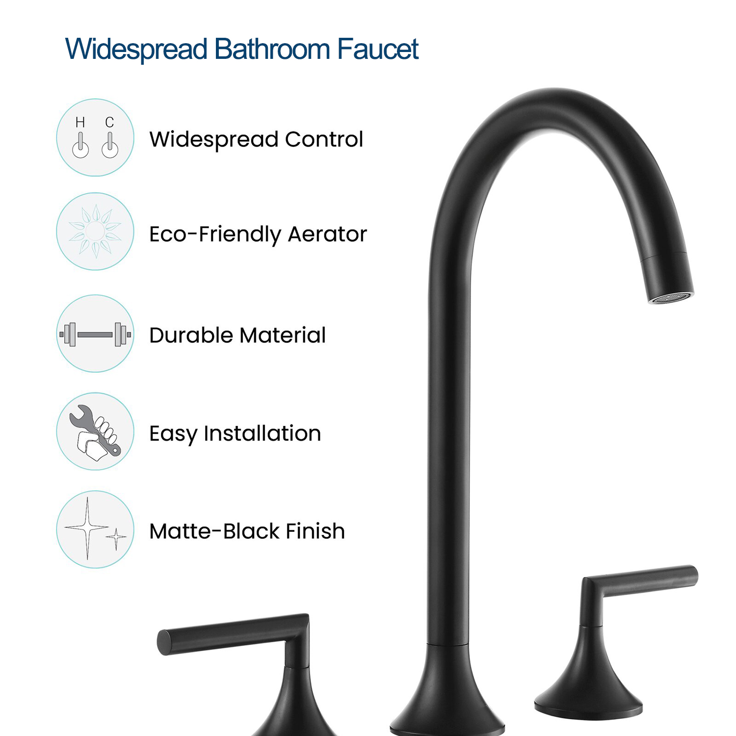 Aquacubic High-Arc CUPC toiletkraan 8 inch zwarte wijdverspreide wastafelkraan voor de badkamer